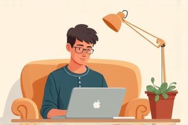 Illustration of a person working remotely with a laptop
